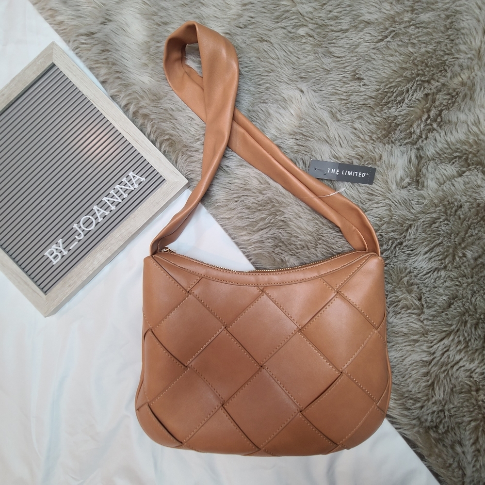 *THE LIMITED* Woven Front Shoulder Bag in Cognac Brown Vegan Leather NWOT